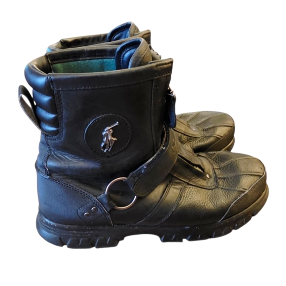 Polo Ralph Lauren Conquest Hi III Leather Combat Black Work Boot Outdoor Chunky - Picture 3 of 8